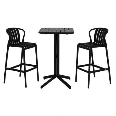 Afbeelding van Tafel met twee stoelen Home ESPRIT Zwart Metaal Polypropyleen 60 x 102 cm