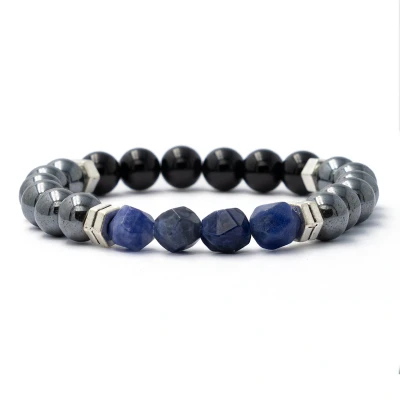 Afbeelding van Bixorp Gems Onyx + Hematiet Hoekige Lapis Lazuli Edelstenen Armband 8mm / 18cm Edelsteen Kralenarmband