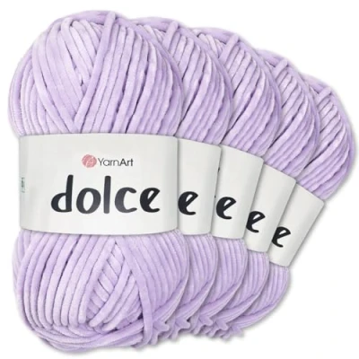 Afbeelding van Frida&#039;s Wollhaus YarnArt 5 x 100 g Dolce chenillewol, breien, haken, 52 kleuren (744, lavendel)