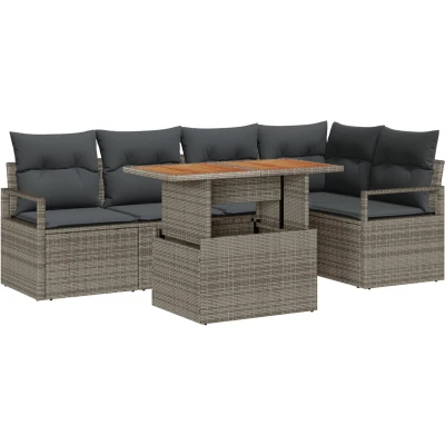 Afbeelding van vidaXL 6 delig Tuin Sofa Set met Kussens Grijs Poly Rattan