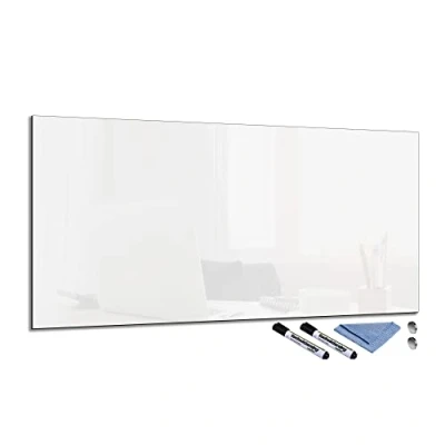 Afbeelding van Glazen magneetbord 50x100 prikbord wandaccessoires whiteboard keuken decoratie kantoor wit