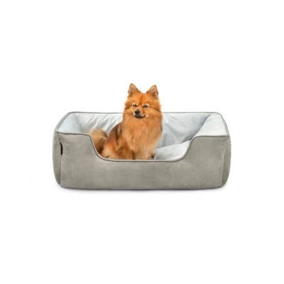 Afbeelding van lionto 2 in 1 Hondenbed met comfortabele Instap, Knus Huisdierenbed omkeerbaar voor Honden en Katten, (M) 80x60 cm, Hondenkussen Onderhoudsvriendelijke Suède Look, Grijs