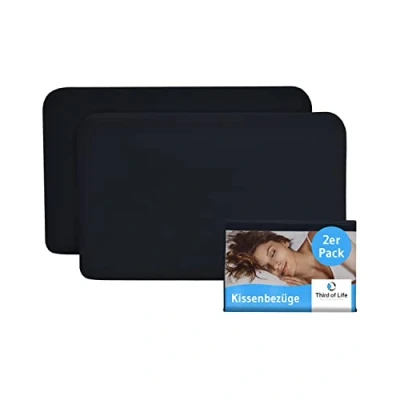 Afbeelding van Kussensloop 40 x 25 cm, zwart, dubbelpak, perfect voor VOLAR reiskussen, katoen (double jersey), strijkvrij en geschikt de droger, kussenhoezen set van 2 met ritssluiting, Oeko Tex gecertificeerd