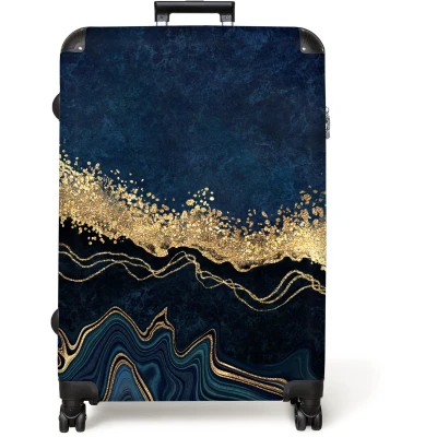 Afbeelding van NoBoringSuitcases.com® Koffer groot Reiskoffer lichtgewicht Marmer Goud Luxe Marmerlook Rolkoffer met 4 wielen Grote trolley XL 98 liter bagage
