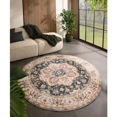 Afbeelding van Rond Vintage Buitenkleed Valenca Fino Groen/rood 160 Cm