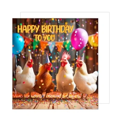 Afbeelding van Edition Seidel Premium vierkante verjaardagskaart met envelop. Wenskaart Happy Birthday bilet dier kaart man vrouw kinderen kippen feest humor grappig (GQ211 SW024)