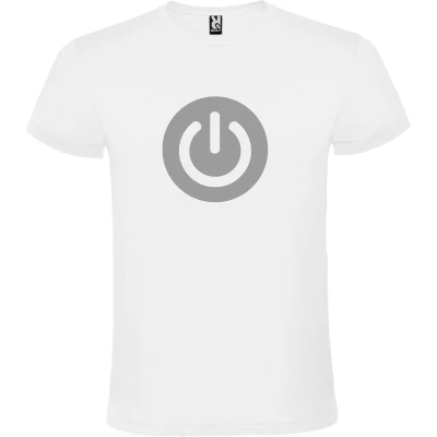 Afbeelding van Wit T shirt ‘Power Button’ Zilver Maat 4XL