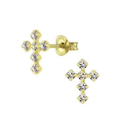 Afbeelding van JoyS Zilveren kruis oorbellen 7 x 10 mm black diamond/ grijs kristal 14k goudplating
