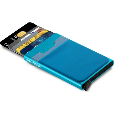 Afbeelding van Walletstreet Uitschuifbare Pasjeshouder DS2 Plus Aluminium Creditcardhouder Card Protector Anti Skim/ RFID 8 Pasjes Blauw/Blue