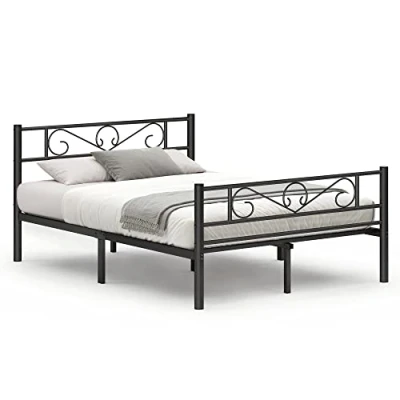Afbeelding van VASAGLE tweepersoonsbedframe metalen bedframe, geschikt voor matras 140 x 190 cm, volwassenen kinderen kinderen, geen boxspring nodig, eenvoudige montage, kleine ruimtes, zwart RMB063B01