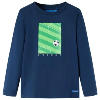 Afbeelding van Kindershirt met lange mouwen voetbalveldprint 116 marineblauw