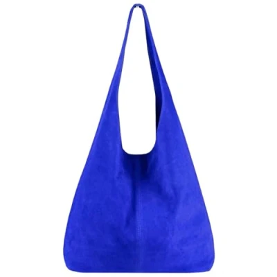 Afbeelding van Modarno schoudertas voor dames, suède, clutch, shopper, in echt leer, Blauw
