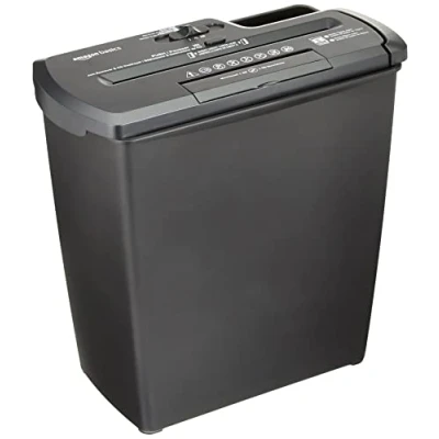 Afbeelding van Amazon Basics Papierversnipperaar, strepensnit, CD versnipperaar, 7 8 vellen, zwart