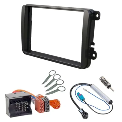 Afbeelding van Audioproject A110 radiopaneel set 2 DIN compatibel met VW Golf 5 6 Polo 6R Passat Touran Caddy T5 Skoda Seat auto radio diafragma dubbele adapter Quadlock antenne ontgrendeling