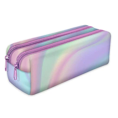 Afbeelding van etui pennenetui schooletui met twee ritssluitingen voor meisjes [107], Holo regenboog, 21 cm x 10 8 cm, normaal