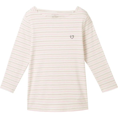 Afbeelding van TOM Tailor 3/4 ARM Longsleeve, Dames, Maat: XXL, Pink green multicolor stripe