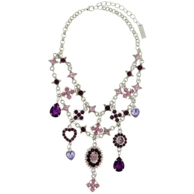 Afbeelding van Behave Ketting met paarse stenen hart en bloem hangers