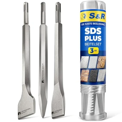 Afbeelding van S&amp;R Beitelset SDS plus 3 delig, universele toepassing, zeer lange levensduur; vlakbeitel, spadebeitel, spitsbeitel