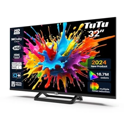 Afbeelding van TUTU 32 Inch TV (80 cm) LED HD Ready Triple Tuner (DVB T/T2 C S/S2) HDMI USB Media Player CI/CI+ Hotel Mode Rimless Middle Base (2025) TUB32HN1NC