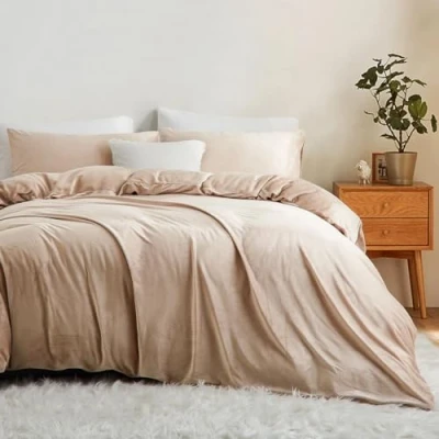 Afbeelding van Lanqinglv Flanellen fleece beddengoed, 135 x 200 cm, beige, pluche, wollig, winterbeddengoed, warm, kasjmier, touch, flanel, effen dekbedovertrek met ritssluiting en kussensloop 80 cm