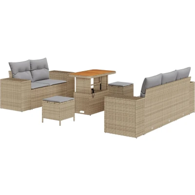 Afbeelding van vidaXL 8 delige tuinsofa set met kussens in beige poly rattan en acacia