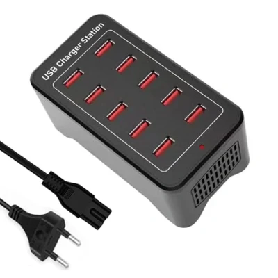 Afbeelding van meerdere USB oplader, 50 W laadstation voor apparaten, 10 poorts wandlader, voeding stekker, compatibel met iPhone 12/13/14/15/Samsung S23/S22/Xiaomi/Google/Tablet