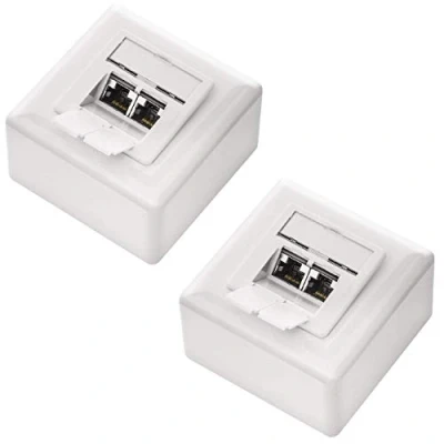 Afbeelding van deleyCON 2x CAT6a Universele Netwerkdoos RJ45 Poort Afgeschermd Opbouw of Inbouw 10 Gigabit Ethernet Netwerk EIA/TIA 568A&amp;B Wit