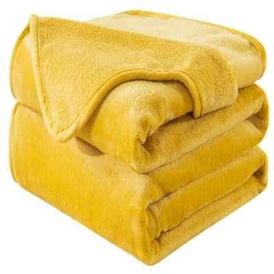 Afbeelding van Plaid Dikke Fleece Deken 150x200 cm geel Zacht en Warm Dubbele Beddeken Flanellen Sofa Throw Dubbelzijdig Omkeerbaar