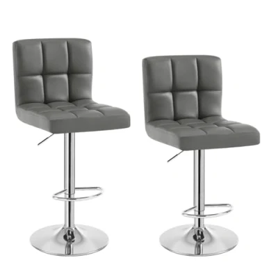 Afbeelding van WOLTU BS9167 Set Van 2 Barstoelen met zitting in Kunstleer en poten chroomstaal,Barkruk Bistrokruk verstelbare Draaistoel,Grijs