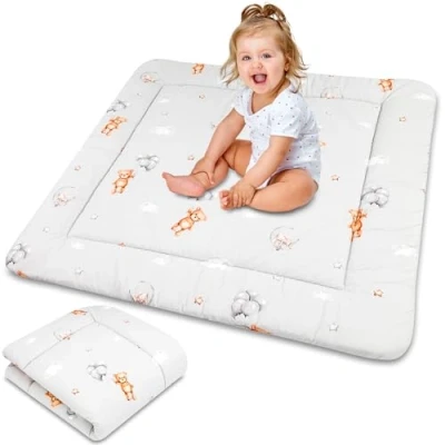 Afbeelding van kruipmat voor babyspeelmat 100x100 cm gevoerd groot dik opvouwbaar boxinzetstuk van katoen Teddyberen