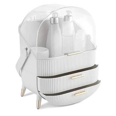Afbeelding van Navaris make up organizer met lades Cosmetica en updoos doorzichtige deksel 2 Voor badkamer, slaapkamer of op reis Wit
