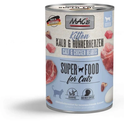 Afbeelding van 6x400g Kitten Kalf/Kippenharten MAC&#039;s Kattenvoer