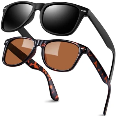 Afbeelding van KANASTAL Zonnebril Gepolariseerd Voor Heren Dames Klassieke Retro Mode Zonnebrillen Met UV400 Bescherming Dubbele Unisex Mat Zwart Bruin