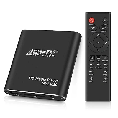 Afbeelding van HDMI Multimediaspeler, AGPTEK 1080P Digitale Mediaspeler Mini HD Media Player voor MKV/RM HDD USB Drives en SD kaarten (zwart)