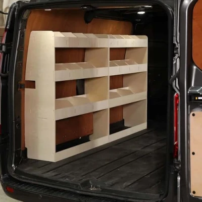 Afbeelding van VANIFY Gemaakt voor de FORD TRANSIT CUSTOM L1 (SWB) 2012+ bedrijfswageninrichting bestelbus stellingkast, Dubbele van planken aan bestuurderskant