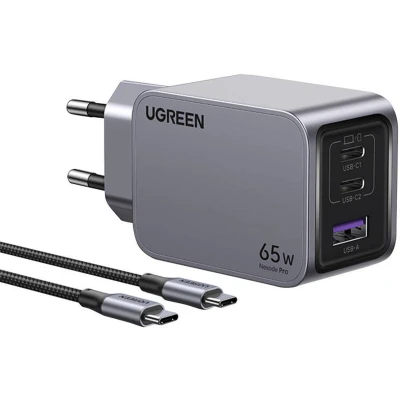 Afbeelding van Ugreen Nexode Pro 65W 3 Port GaN Mini Fast Charger E eacute n oplader voor al je apparaten nbsp Met 1 USB type A poort en 2 C poorten kun