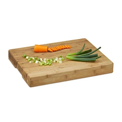 Afbeelding van Relaxdays Snijplank bamboe gestreepte broodplank houten plank dikke serveerplank
