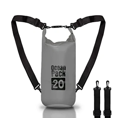 Afbeelding van Dry Bag Waterdichte rugzak, rolsluiting en schouderriem, telefoontas heuptas voor zee, boot, vissen, rafting, strand, watersport, Grijs, 20l, tas
