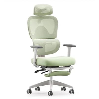 Afbeelding van MUSSO E600SE Ergonomische bureaustoel, 3 niveaus, verstelbaar, dimbaar, 3D verstelbare armleuning en hoofdsteun, met voetsteun, ontworpen voor vrouwen tieners, spinebescherming, correcte zithouding