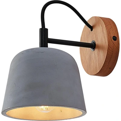 Afbeelding van Lucande wandlamp 1licht beton, hout, metaal H: 20 cm E14 grijs, licht eiken