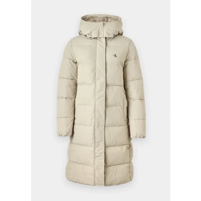Afbeelding van Calvin Klein Pufferjas voor dames, lang, met capuchon, Grijs (Pelikaans), XS