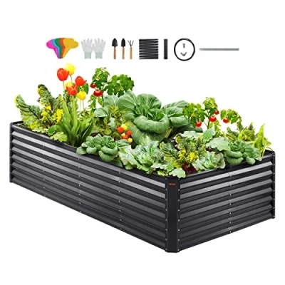 Afbeelding van VEVOR Bloembak, 240 x 120 60 cm, hoogslaper, metaal, verzinkt, plantenbak met open bodem, voor het kweken van bloemen, planten, kruiden, vetplanten, tuin, terras, balkon, donkergrijs