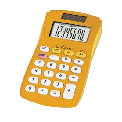 Afbeelding van Lexibook, FRUITIES® zakrekenmachine, 8 cijfers, 4 bewerkingen, basis en geavanceerde functies, zonne energie batterijvoeding, Geel, C208D