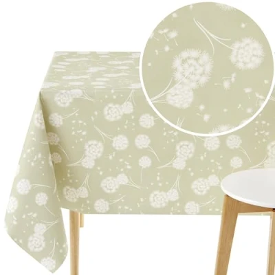 Afbeelding van KP HOME Pvc tafelkleed afvegen tafelzeil salie groen paardebloem patroon afveegbaar waterdicht 250 x 140 vinyl tafelkleden rechthoekig 6 zitplaatsen 98 55
