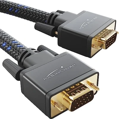Afbeelding van KabelDirekt VGA naar kabel gevlochten 3 m voor maximale beeldkwaliteit door hoogwaardige koperen geleiders (Full HD, verbindt pc met beeldscherm/projector, D Sub 15, zwart)