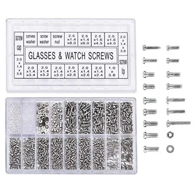 Afbeelding van Yosoo 1000 stuks roestvrij stalen brillen horlogereparatieschroef vervangingsset set kleine schroeven moeren assortiment reparatie tool kit