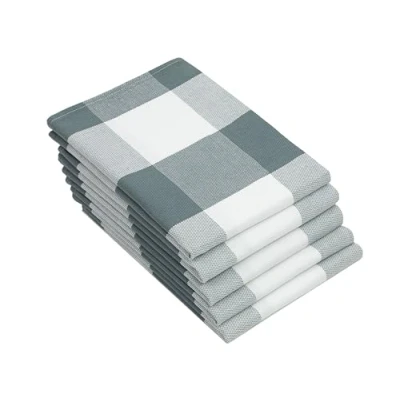 Afbeelding van Zollner set van 5 theedoeken met ruitjes, ca. 50x70 cm, antraciet witte geruit