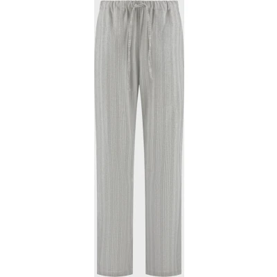 Afbeelding van Yumeko pyjamabroek dames velvet flanel lichtgrijs/wit stripe xl