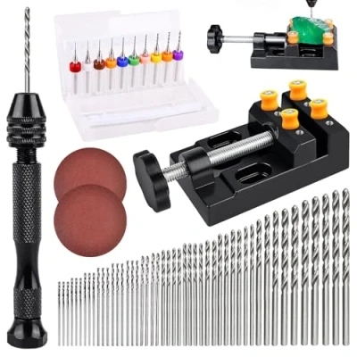 Afbeelding van Handboorset 62 stuks, 48 mini boren 0,5 3,0 mm, 10 PCB boorbitset 0,3 1,2 handboor met schroefstok, knutselen voor doe het zelf boren, hout, sieraden, kunststof