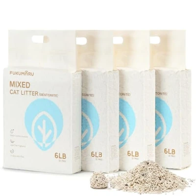 Afbeelding van FUKUMARU tofu kattenbakvulling, 10,8 kg, klonterende en bentoniet stofvrij gemakkelijk te klonteren, geurcontrole (witte thee), kan het toilet naar beneden